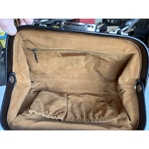 Gracchi Metallic Embossed Leather Satchel, Black Silver, Artsy Boho Doctor Bag - Picture 12 of 13